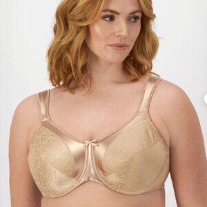 NWT Bali Satin Tracings Minimizer Underwire Bra DF3562 Light Beige 34D
